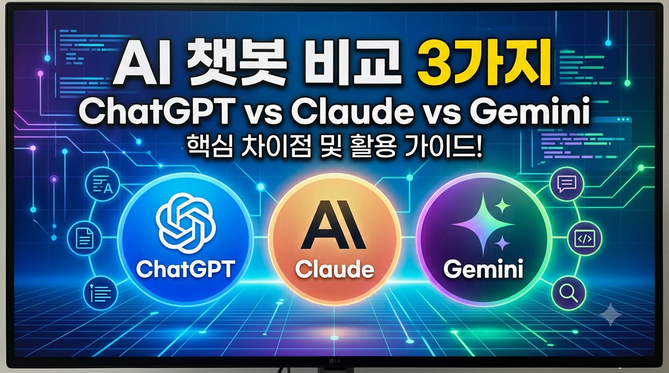 AI 챗봇 비교 3가지 핵심 차이점 가이드, ChatGPT, Claude, Gemini 로고 썸네일