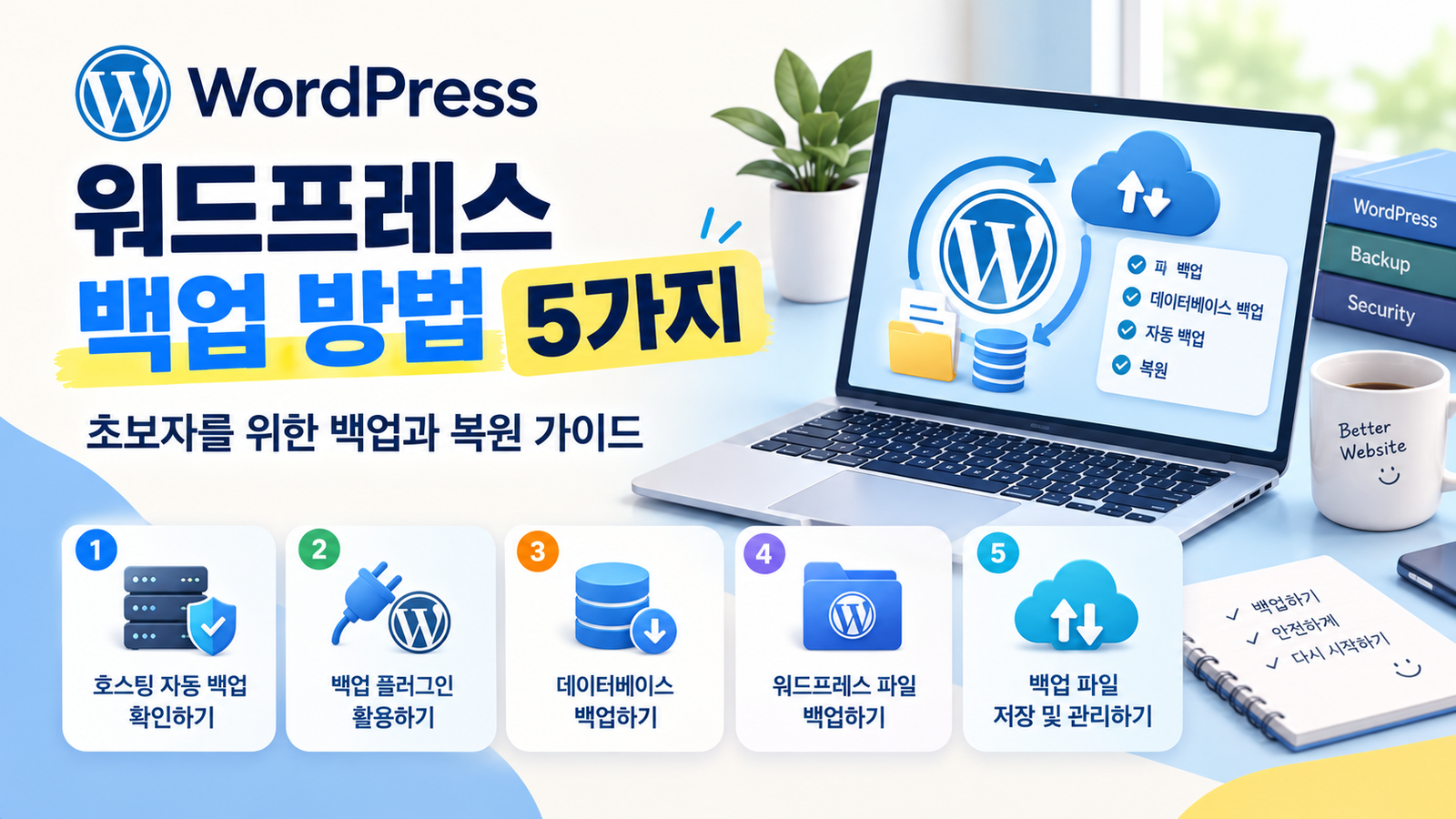 워드프레스 백업 방법 5가지와 파일 및 데이터베이스 백업 체크리스트